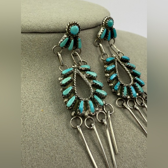 Antique Zuni sterling silver earrings sleeping beauty turquoise - Picture 3 of 10